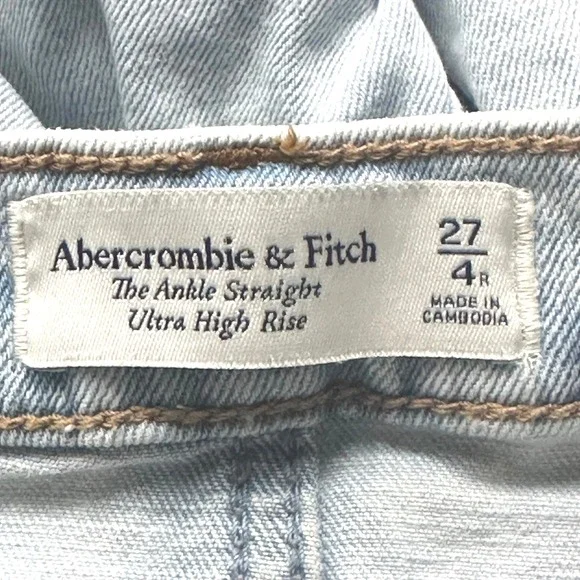 Abercrombie & Fitch Ankle Straight High Rise Distressed Jeans Light Wash 27/4 - Picture 4 of 6